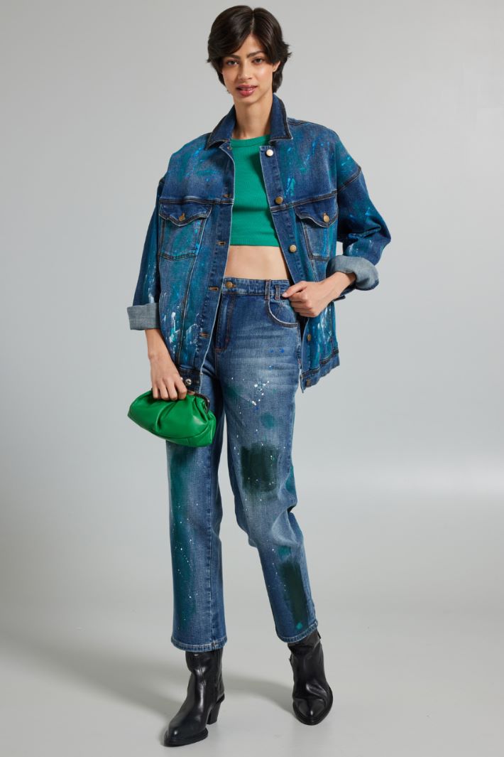 Giacca in denim dipinto - BLU DENIM - Fashion Market