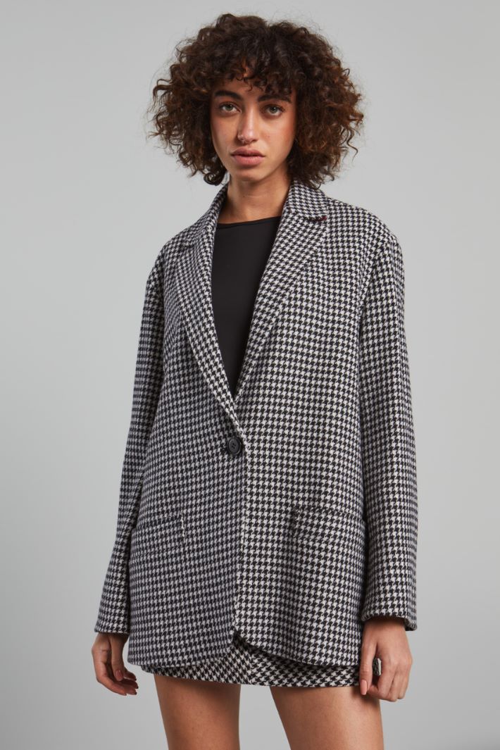 Blazer over in stuoia di lana - NERO BIANCO - Fashion Market - 2