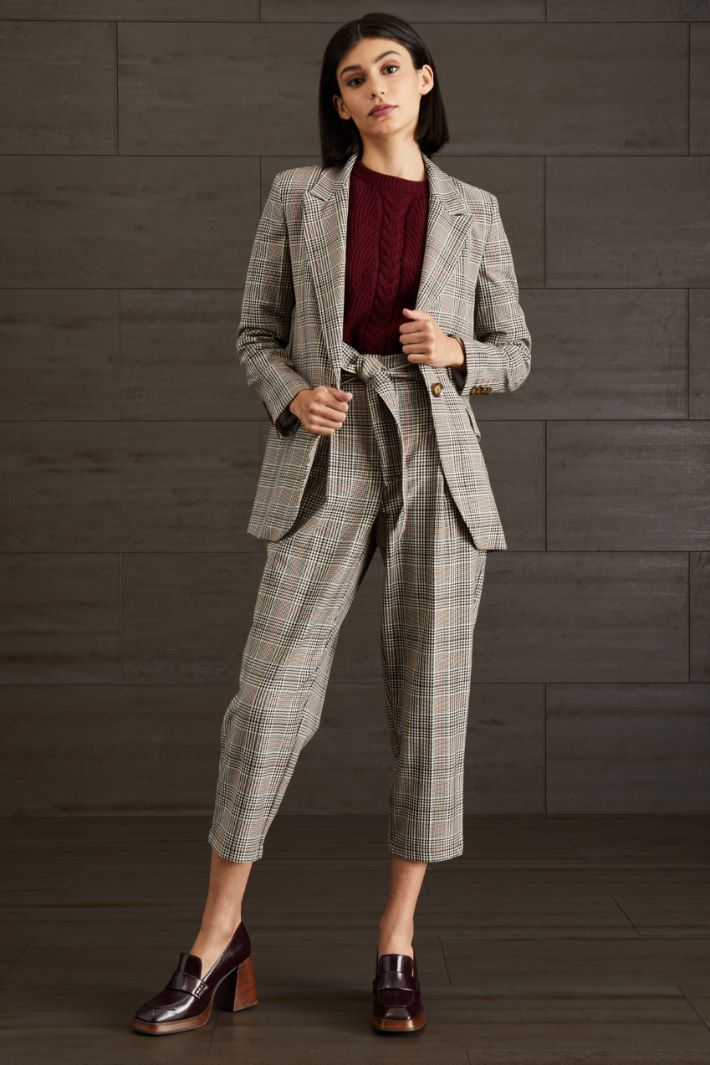 Blazer monopetto in viscosa - NERO BIANCO MARRONE - Fashion Market