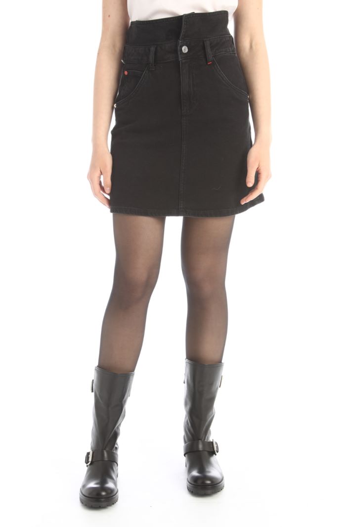 Minigonna in denim di cotone - NERO - Fashion Market - 4