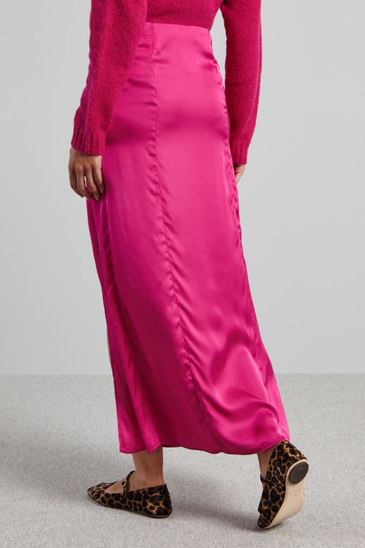 Gonna lunga in raso con spacco - FUCSIA - Fashion Market - 4