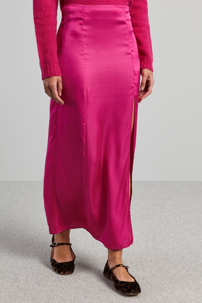 Gonna lunga in raso con spacco - FUCSIA - Fashion Market - 2