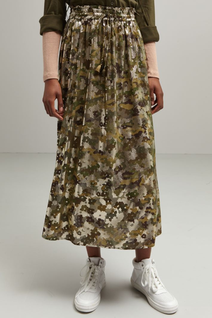 Gonna midi in georgette - VERDE KAKI ARGENTO - Fashion Market - 2