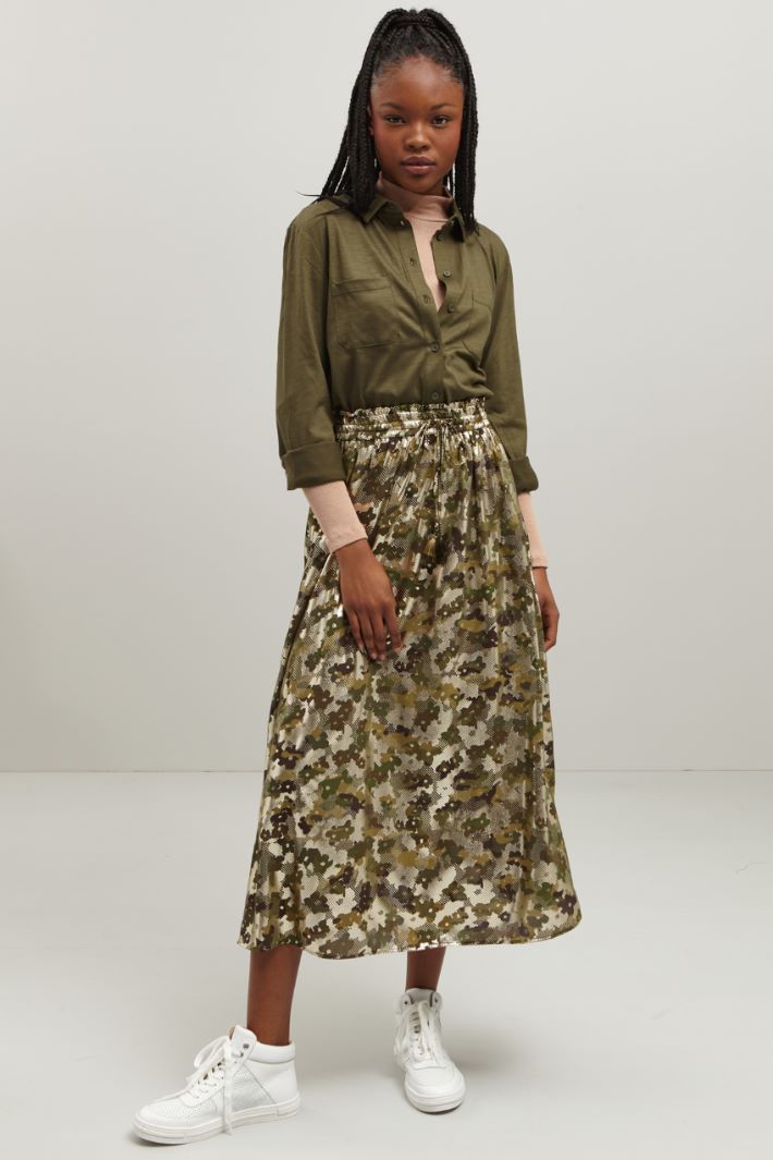 Gonna midi in georgette - VERDE KAKI ARGENTO - Fashion Market