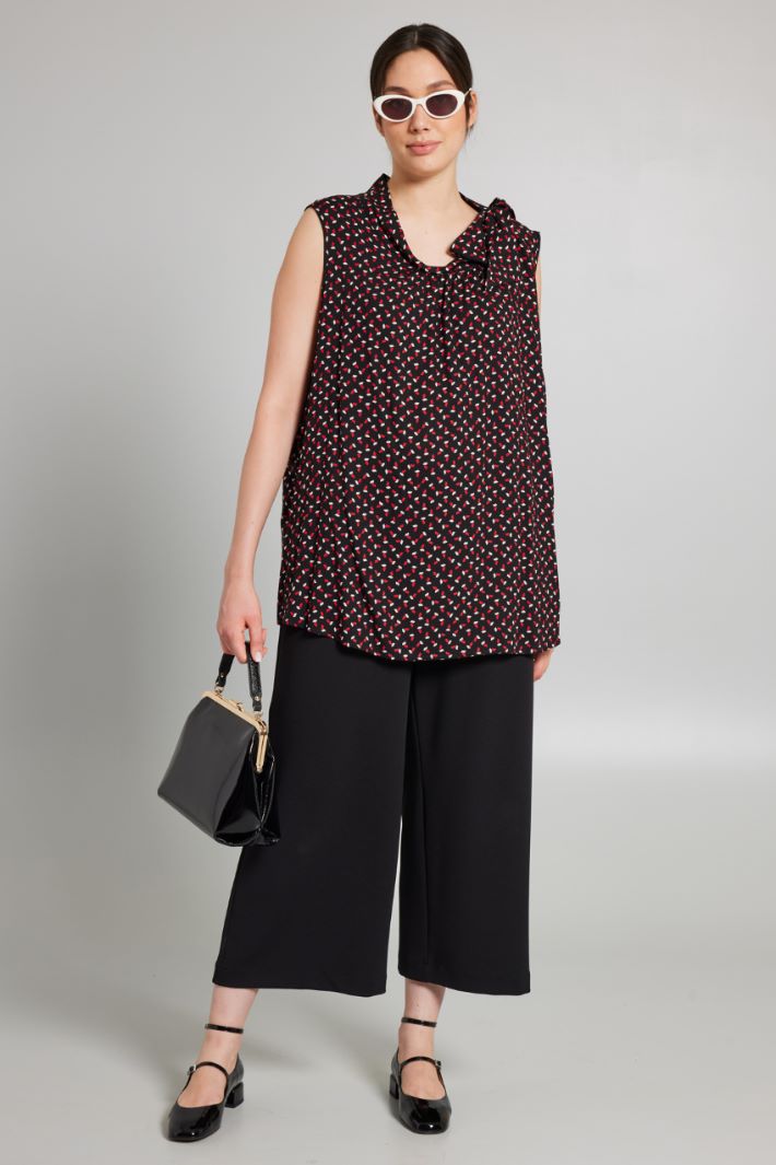 Blusa in viscosa stampata - NERO ROSSO BIANCO - Fashion Market