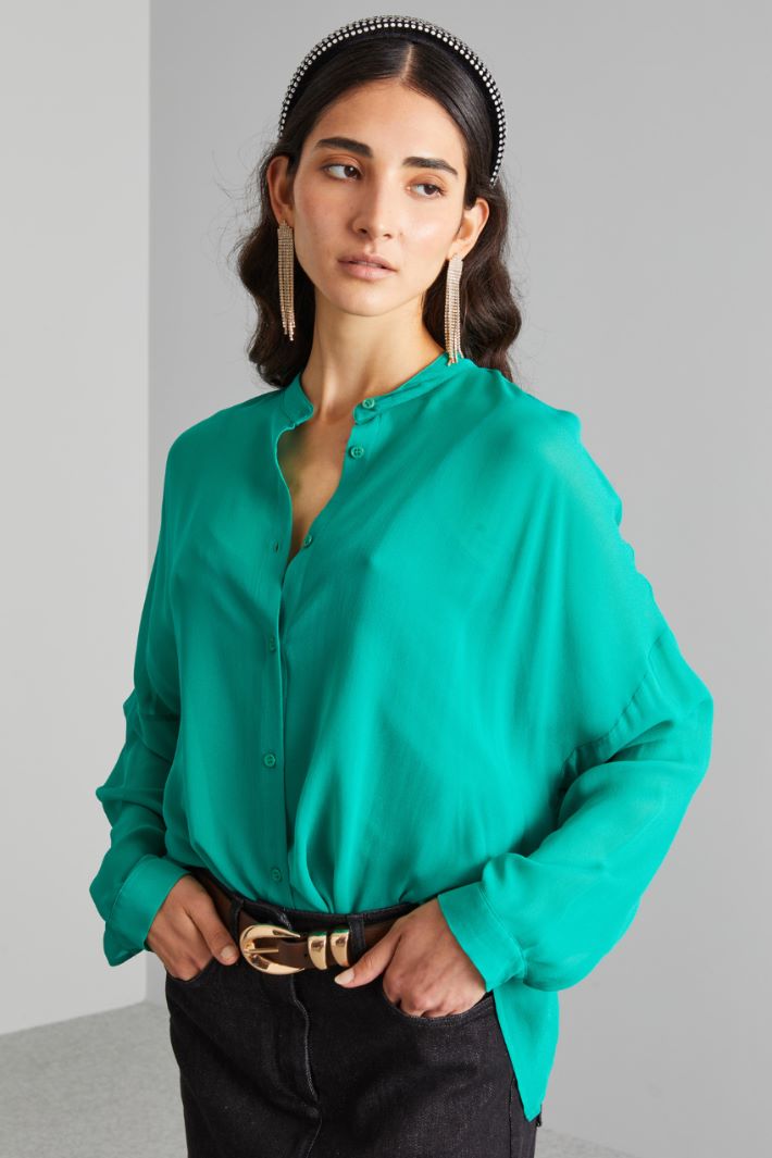 Camicia in georgette - VERDE SMERALDO - Fashion Market - 2