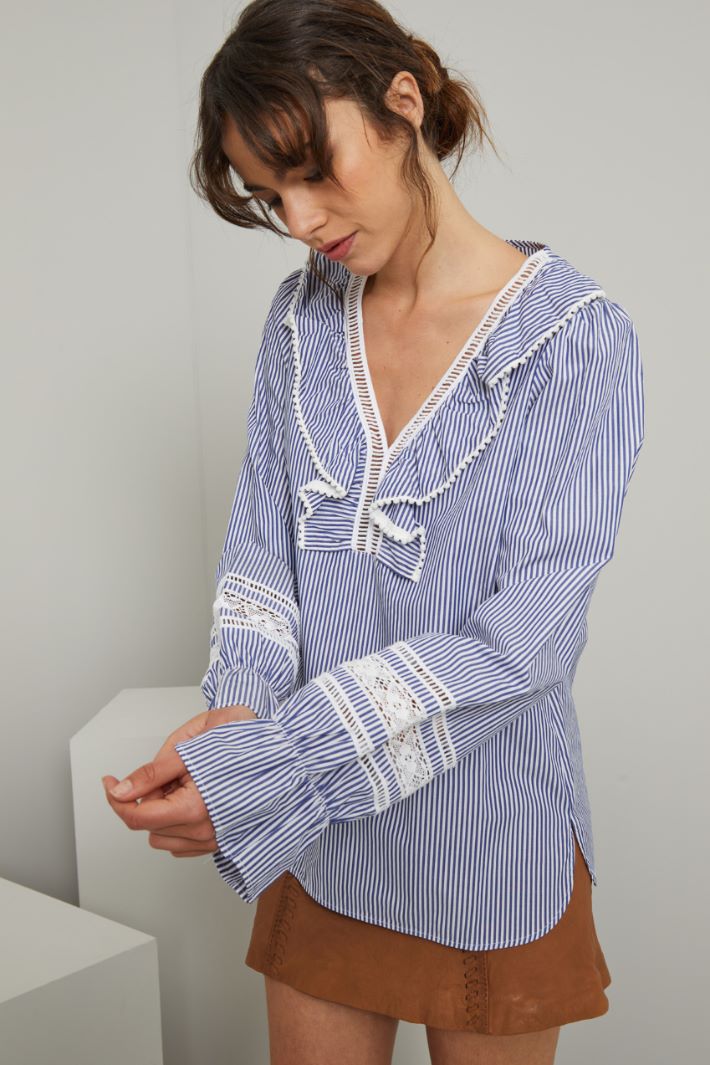 Casacca in popeline - BLU BIANCO - Fashion Market - 3