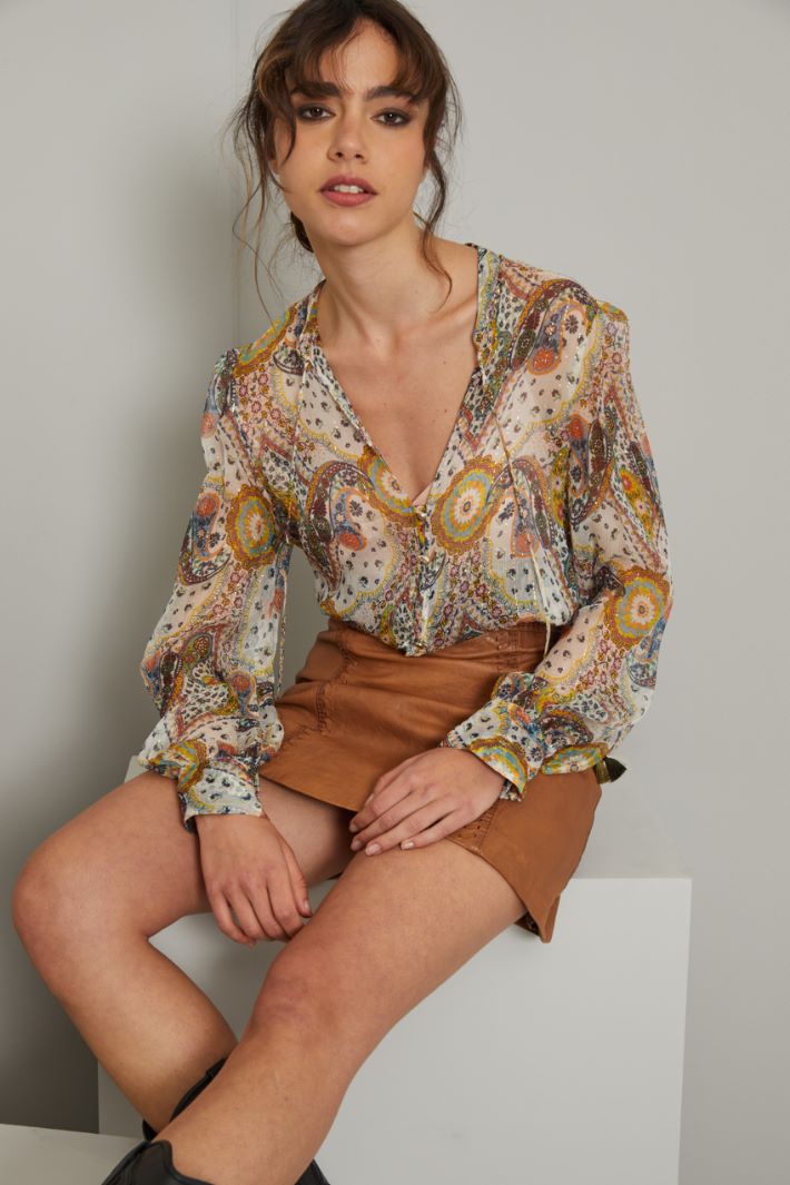 Blusa in creponne - BIANCO ROSA GIALLO - Fashion Market - 2