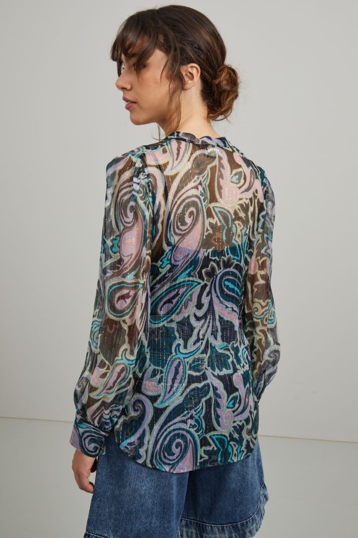 Blusa in creponne - VERDE VIOLA ORO - Fashion Market - 4