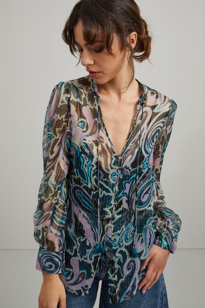 Blusa in creponne - VERDE VIOLA ORO - Fashion Market - 2