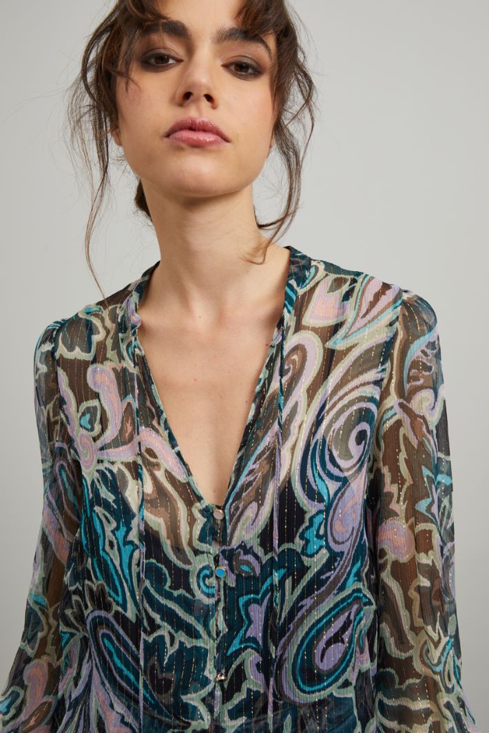Blusa in creponne - VERDE VIOLA ORO - Fashion Market - 3