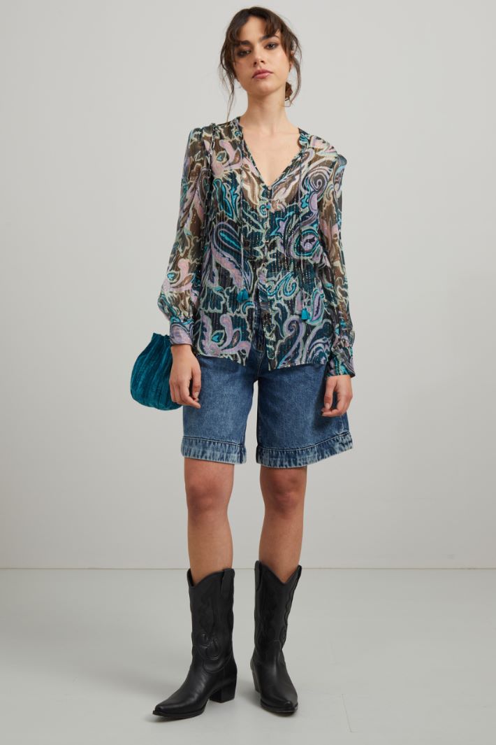 Blusa in creponne - VERDE VIOLA ORO - Fashion Market