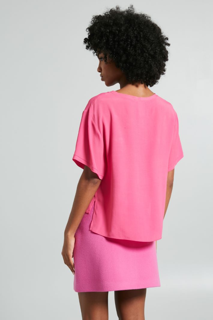 Blusa boxy in misto seta - FUCSIA - Fashion Market - 4