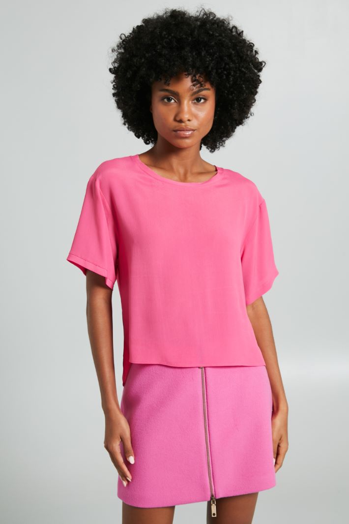 Blusa boxy in misto seta - FUCSIA - Fashion Market - 2