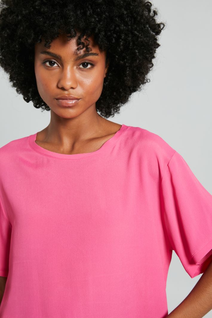 Blusa boxy in misto seta - FUCSIA - Fashion Market - 3