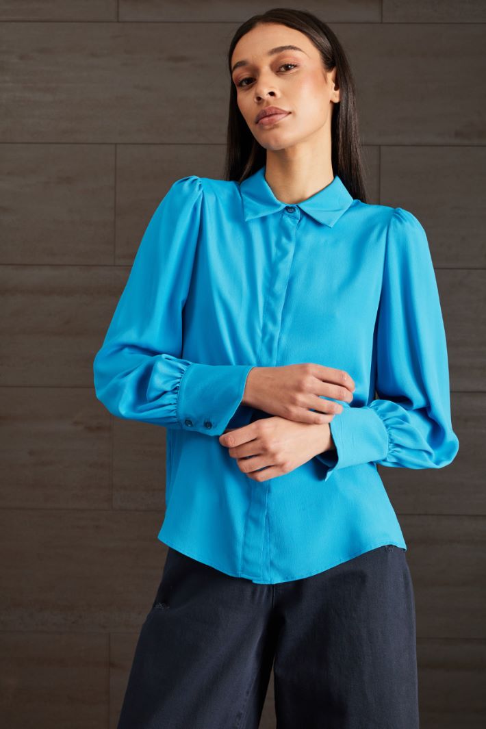 Camicia in crèpe de chine - TURCHESE - Fashion Market