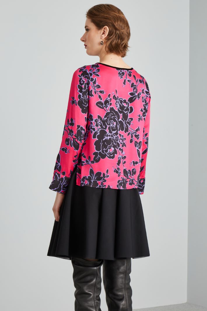 Blusa con profili in velluto - FUCSIA LILLA NERO - Fashion Market - 4