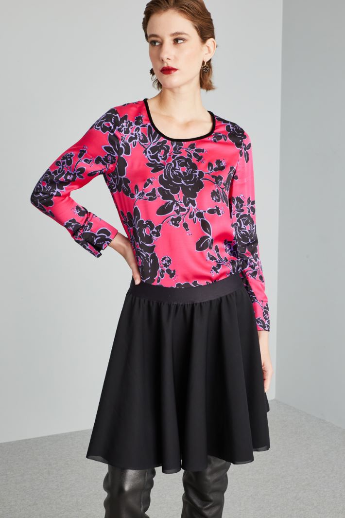 Blusa con profili in velluto - FUCSIA LILLA NERO - Fashion Market - 2