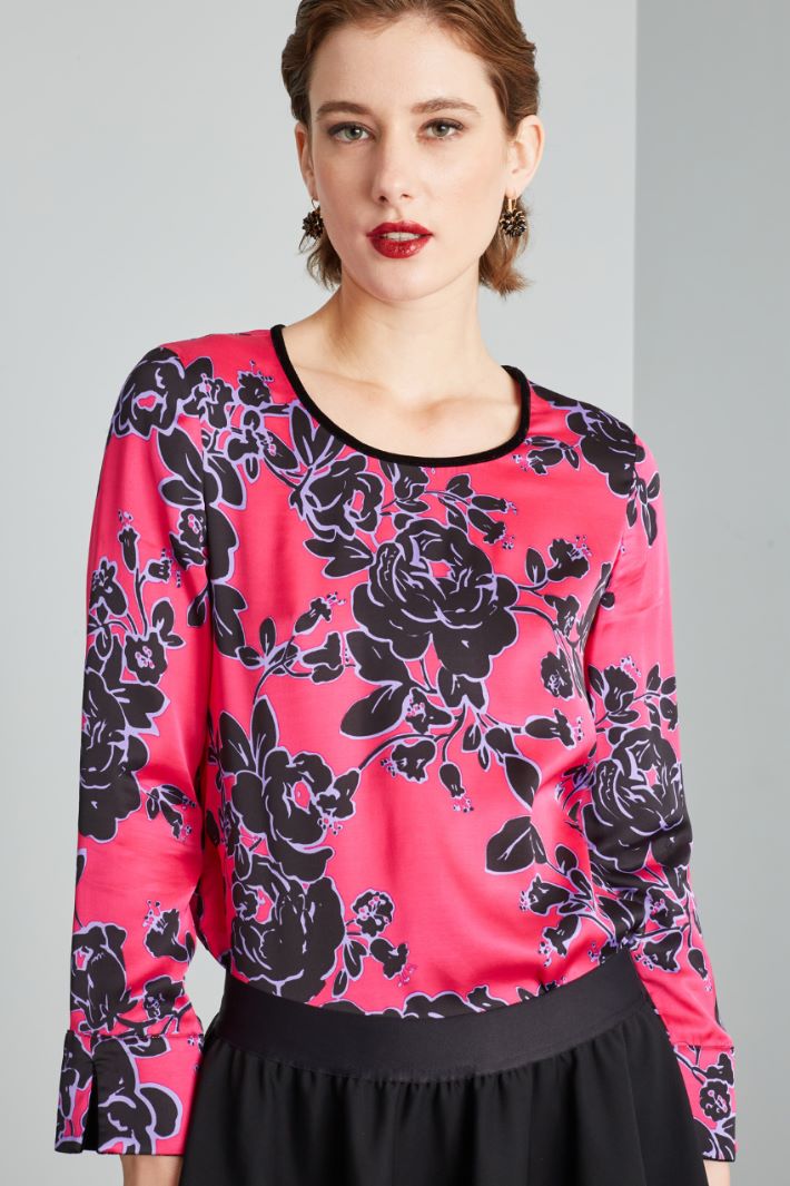 Blusa con profili in velluto - FUCSIA LILLA NERO - Fashion Market - 3