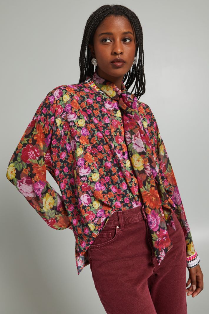 Camicia con collo a foulard - FUCSIA ARANCIONE NERO - Fashion Market - 2