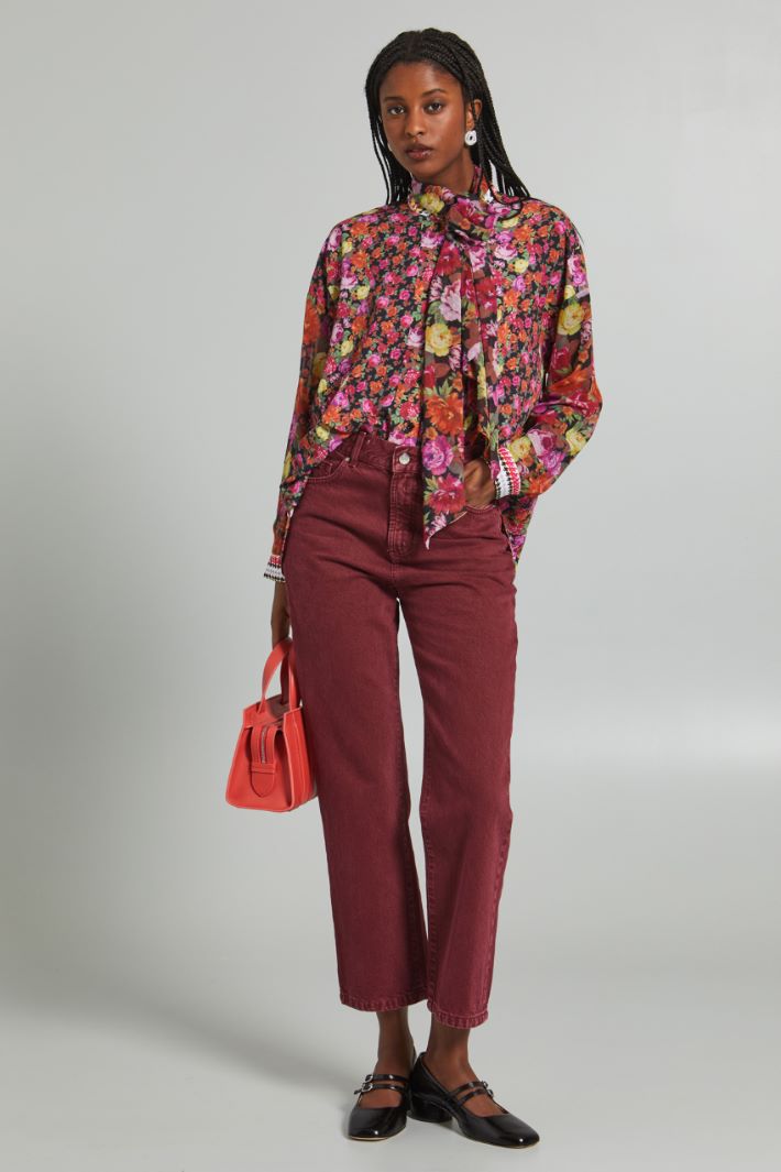 Camicia con collo a foulard - FUCSIA ARANCIONE NERO - Fashion Market