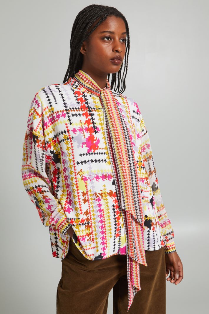Camicia con collo a foulard - BIANCO GIALLO FUCSIA - Fashion Market - 2