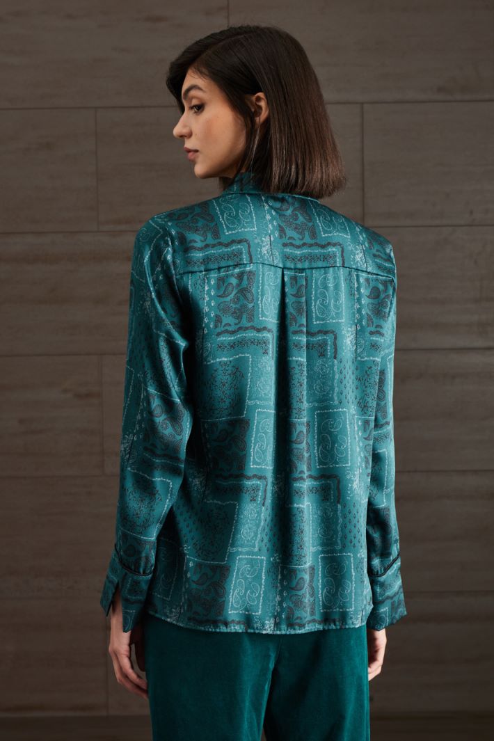 Camicia stampata in twill - VERDE SMERALDO NERO - Fashion Market - 4