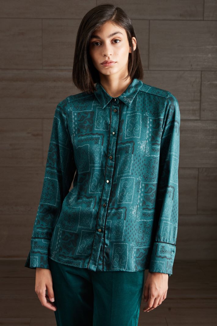 Camicia stampata in twill - VERDE SMERALDO NERO - Fashion Market - 2