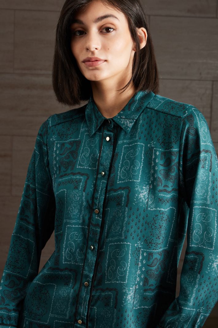 Camicia stampata in twill - VERDE SMERALDO NERO - Fashion Market - 3
