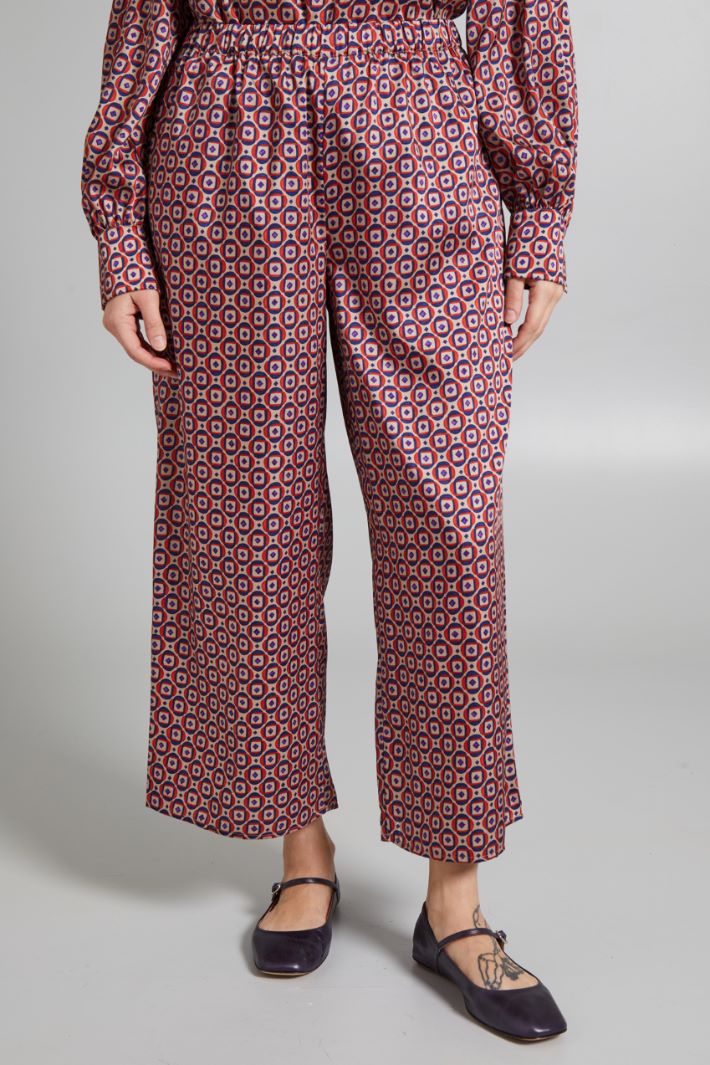 Pantaloni in twill stampato - ROSSO VIOLA BEIGE - Fashion Market - 2