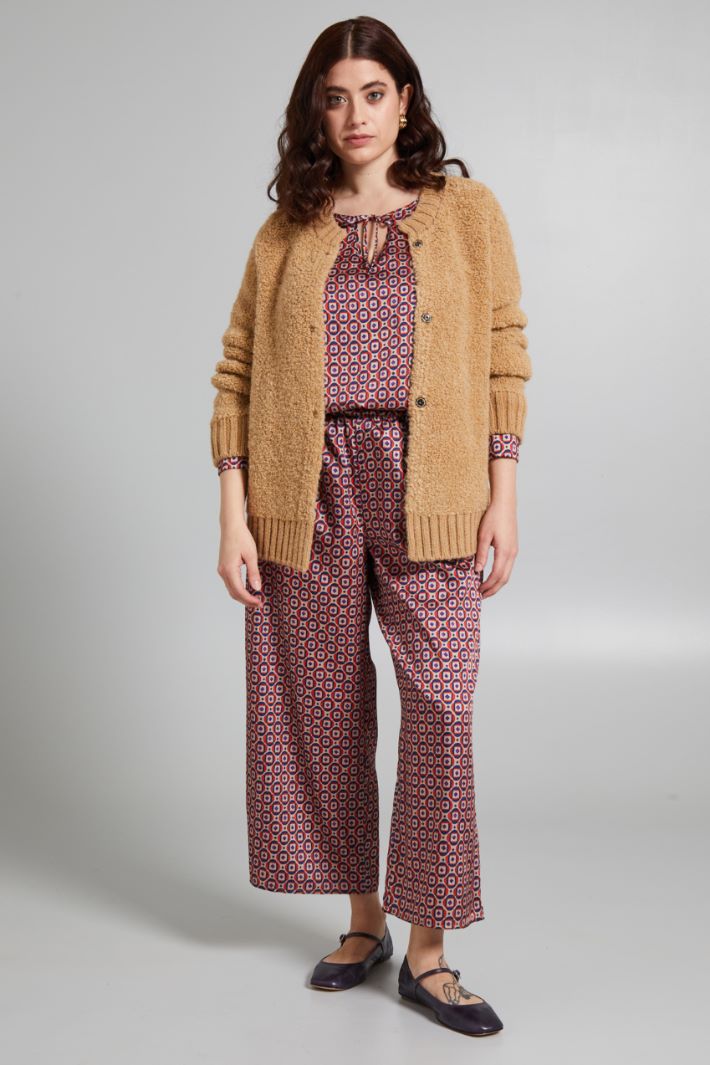 Pantaloni in twill stampato - ROSSO VIOLA BEIGE - Fashion Market