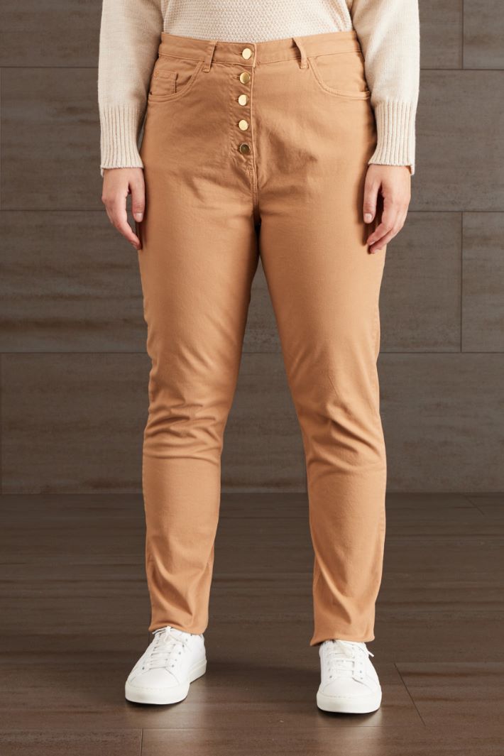 Pantaloni slim in cotone - CAMMELLO - Fashion Market - 2