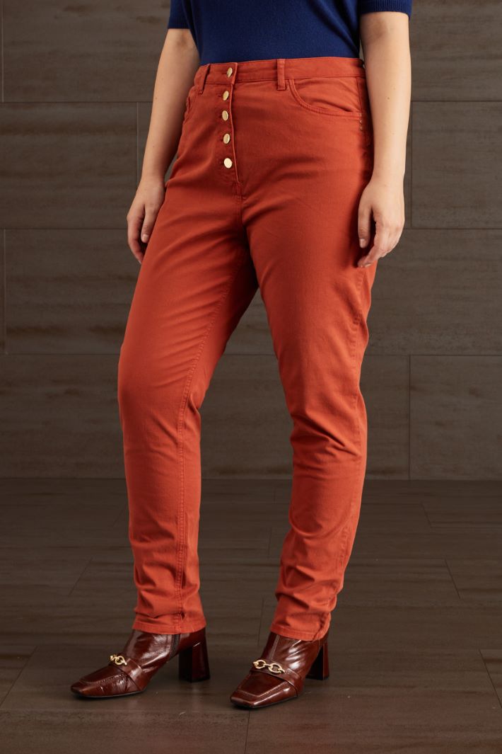 Pantaloni slim in cotone - RUGGINE - Fashion Market - 2
