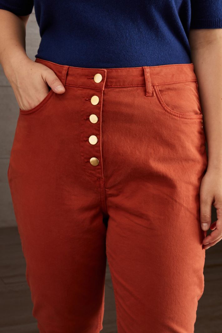 Pantaloni slim in cotone - RUGGINE - Fashion Market - 3