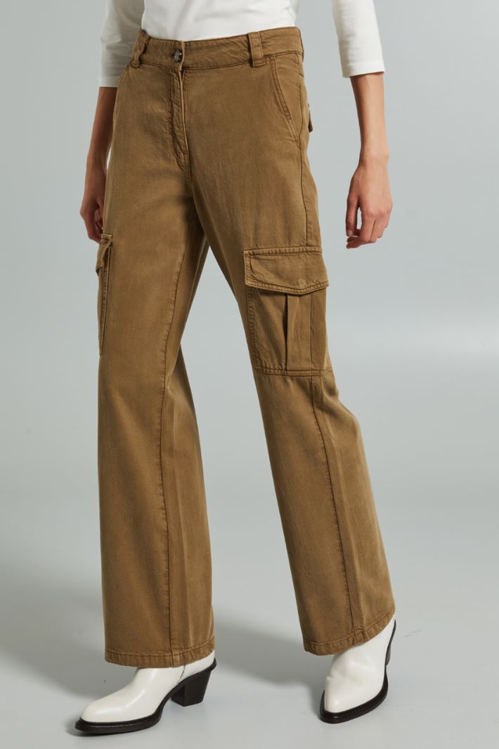 Pantaloni cargo in bull - VERDE KAKI - Fashion Market - 2