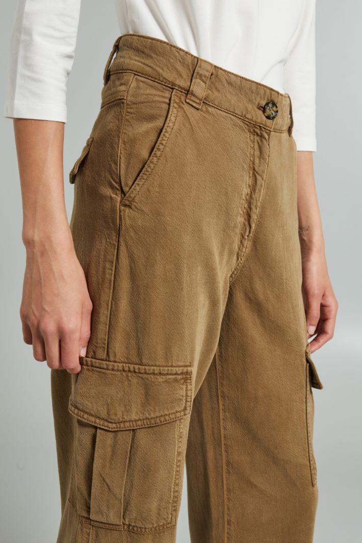 Pantaloni cargo in bull - VERDE KAKI - Fashion Market - 3