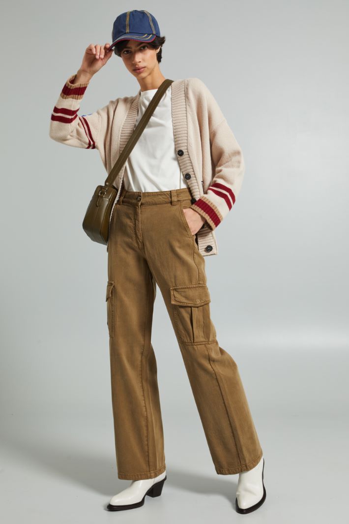Pantaloni cargo in bull - VERDE KAKI - Fashion Market