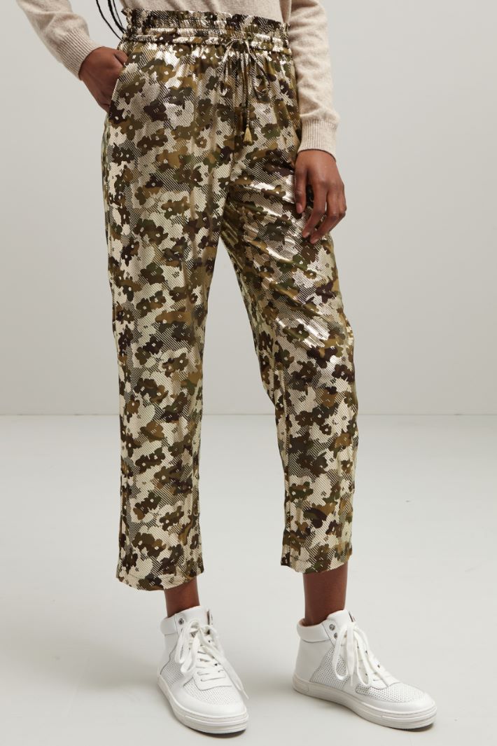 Jogger in georgette - VERDE KAKI ARGENTO - Fashion Market - 2
