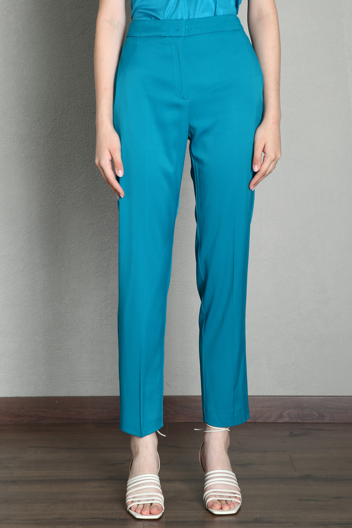 Pantaloni slim in gabardine - TURCHESE SCURO - Fashion Market - 4