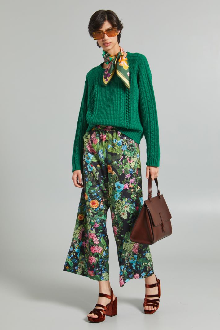 Pantaloni cropped in enver satin - VERDE NERO ROSA - Fashion Market