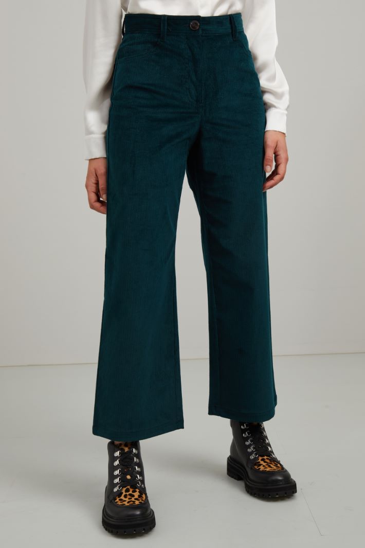 Pantaloni a palazzo in velluto - VERDE SCURO - Fashion Market - 2