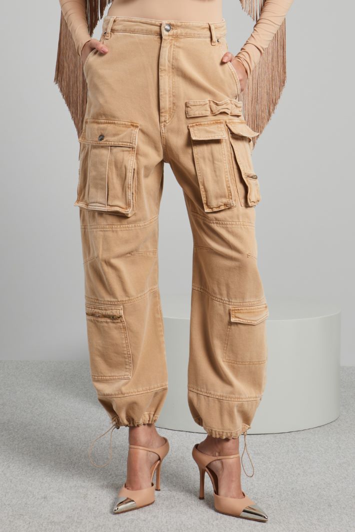 Pantaloni cargo in bull - SABBIA - Fashion Market - 2