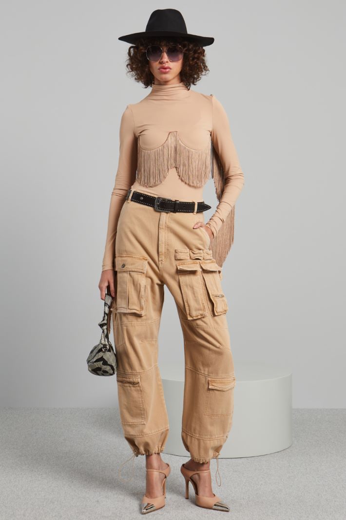 Pantaloni cargo in bull - SABBIA - Fashion Market