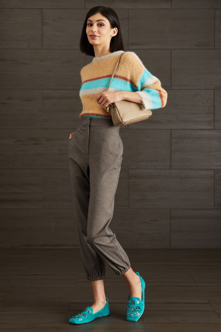 Pantaloni con elastico in vita - MARRONE NERO BEIGE - Fashion Market