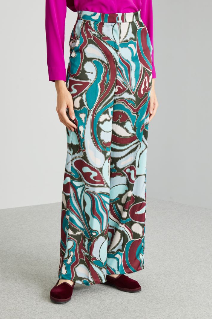 Pantaloni in raso martellato - PETROLIO BORGOGNA - Fashion Market - 2