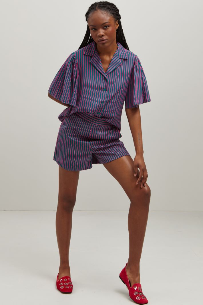 Shorts in raso - VERDE PAVONE FUCSIA - Fashion Market