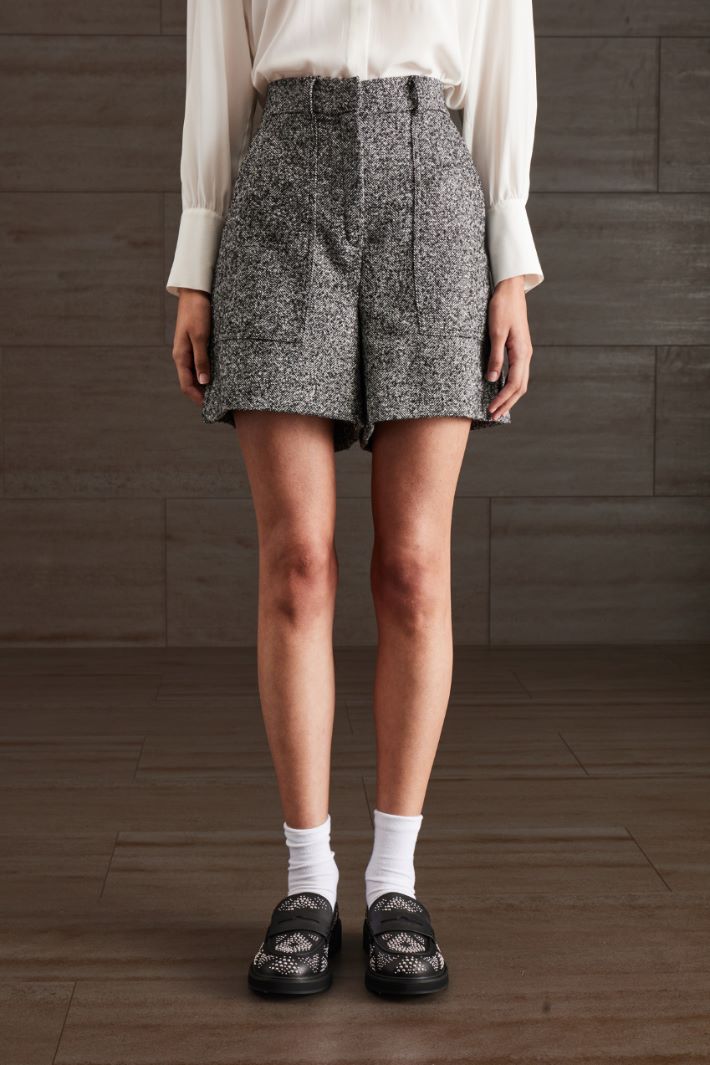 Shorts a vita alta con cintura - ANTRACITE BIANCO NERO - Fashion Market - 2