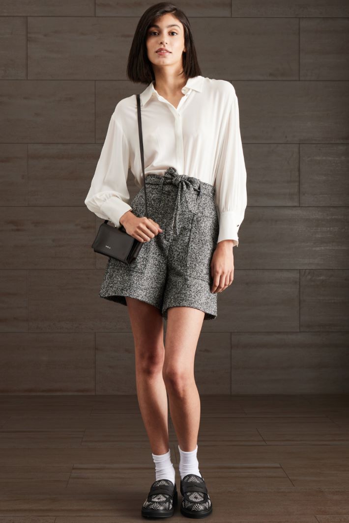 Shorts a vita alta con cintura - ANTRACITE BIANCO NERO - Fashion Market