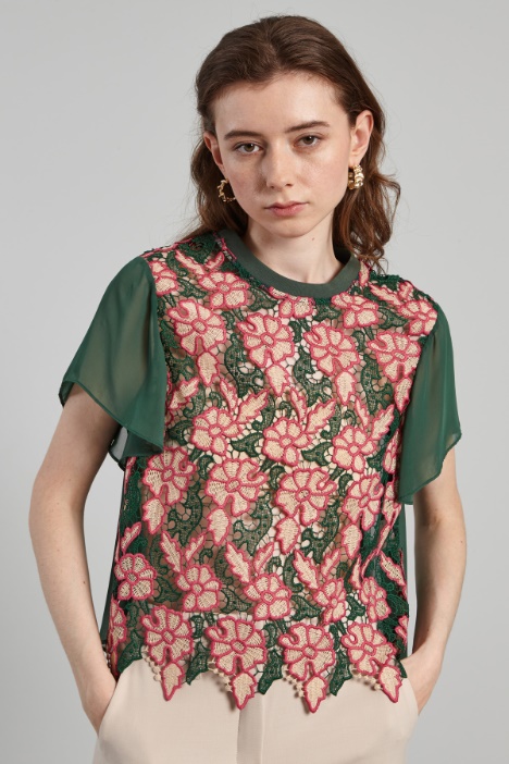 Top in pizzo e georgette - Fashion Market