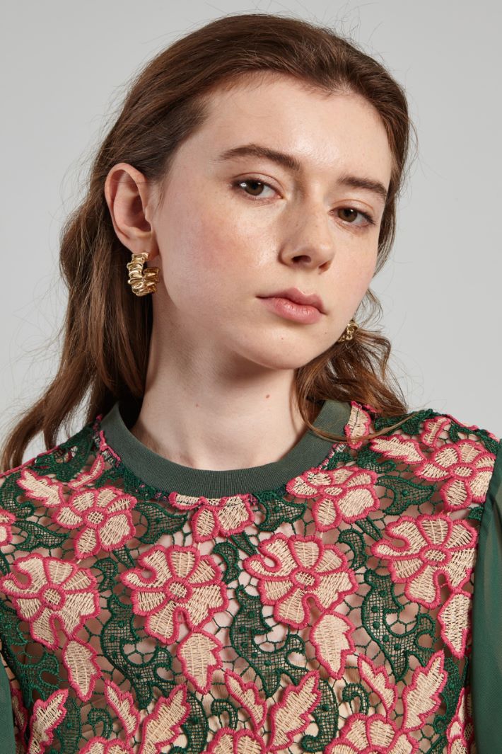 Top in pizzo e georgette - VERDE FUCSIA - Fashion Market - 3